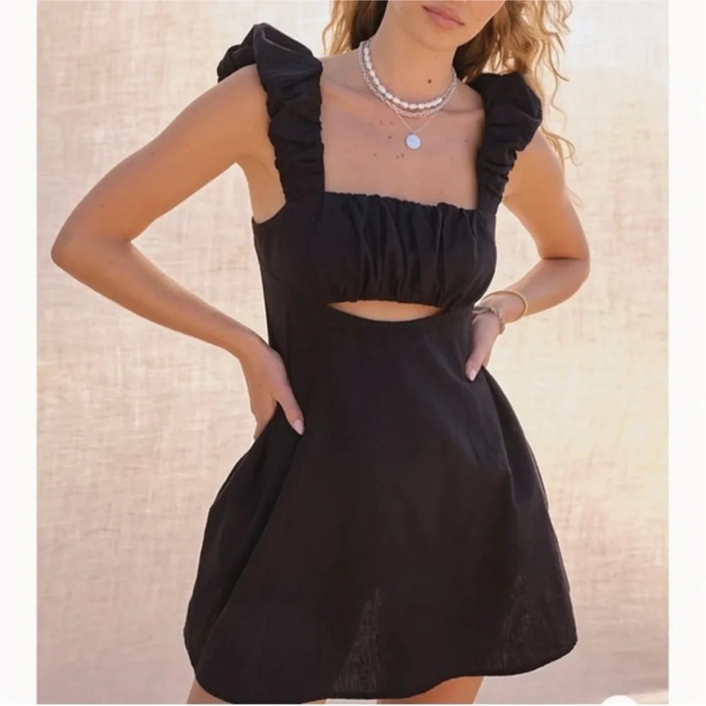 Free People BOM BOM Island Elegant Black Ruffle Mini Dress Sz L - Picture 3 of 6